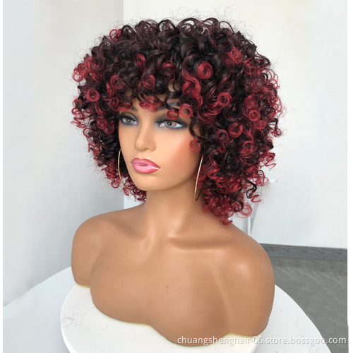 wholesale vendor cheap curly kinky straight hair wig short synthetic wigs with bangs fiber Synthetic Afro Kinky Curly Wigs